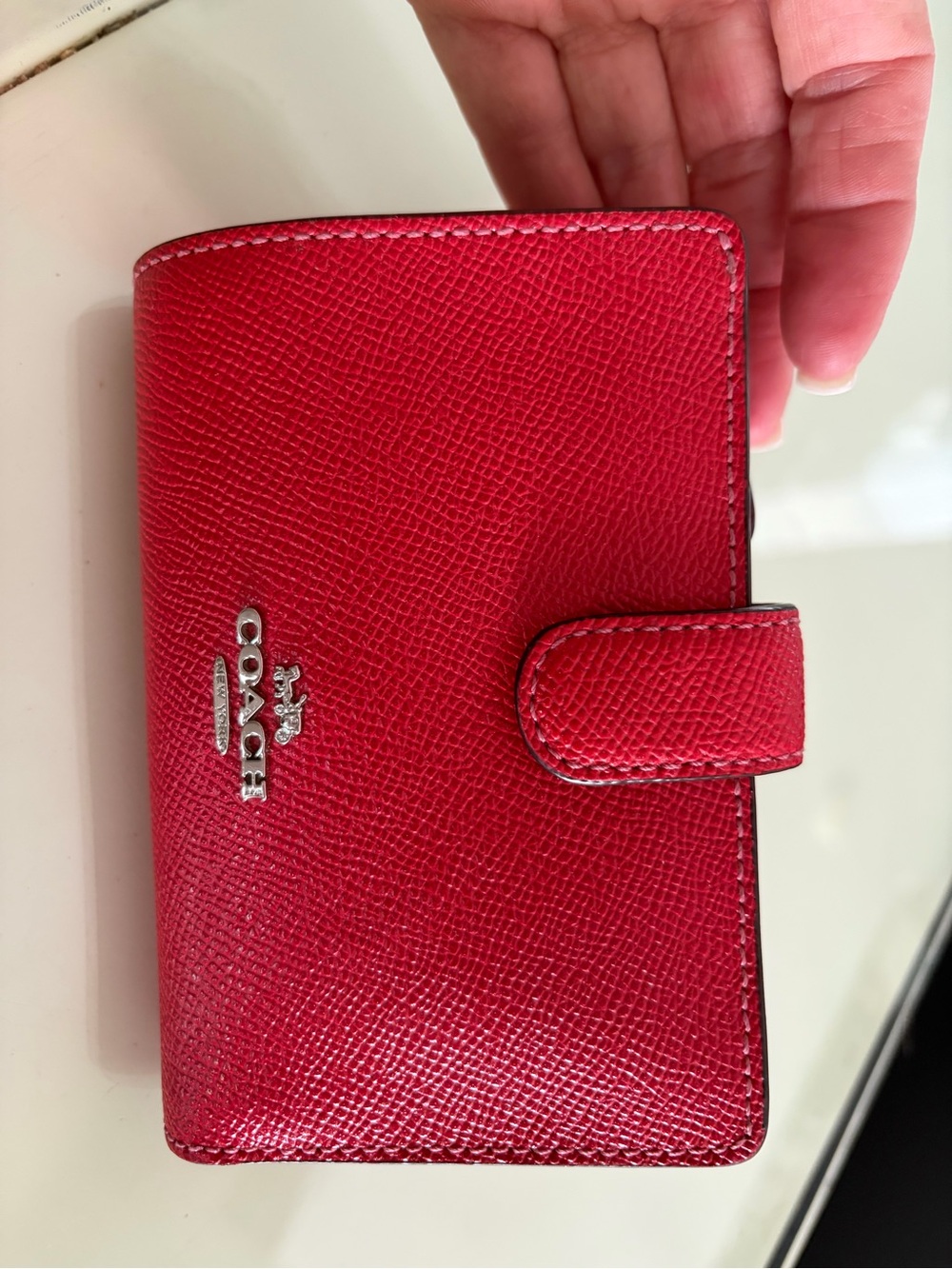 Coach Red Textured Leather Snap Wallet with Silver Logo